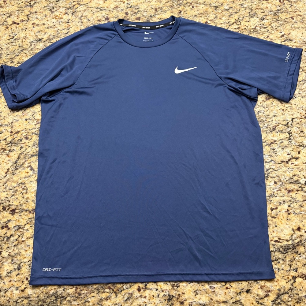 Nike Swim Mens Dri-FIT UPF 40+ Short Sleeve Rash Guard Navy Blue Large ws